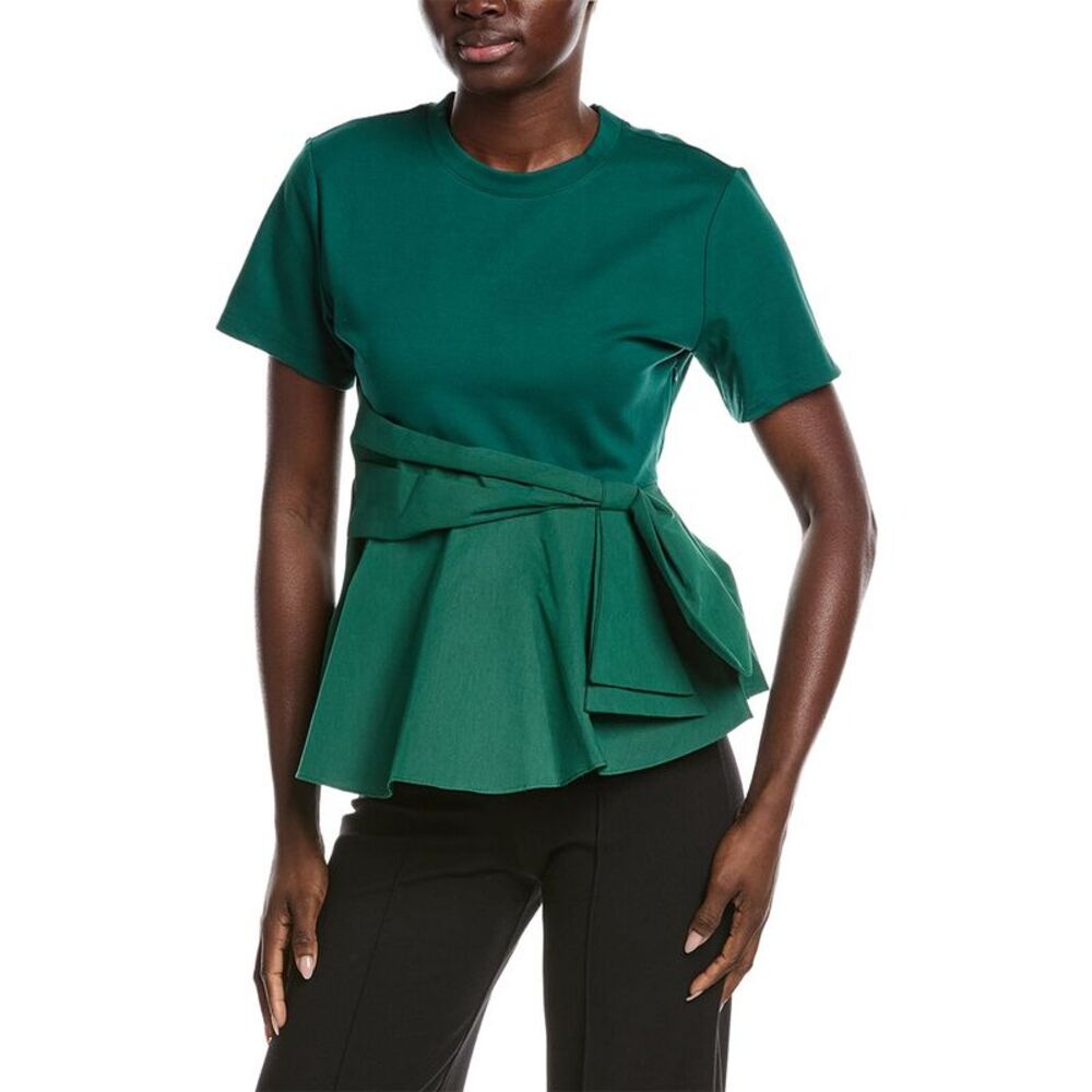 Gracia Womens  Crewneck Oversized Bow Top, Green